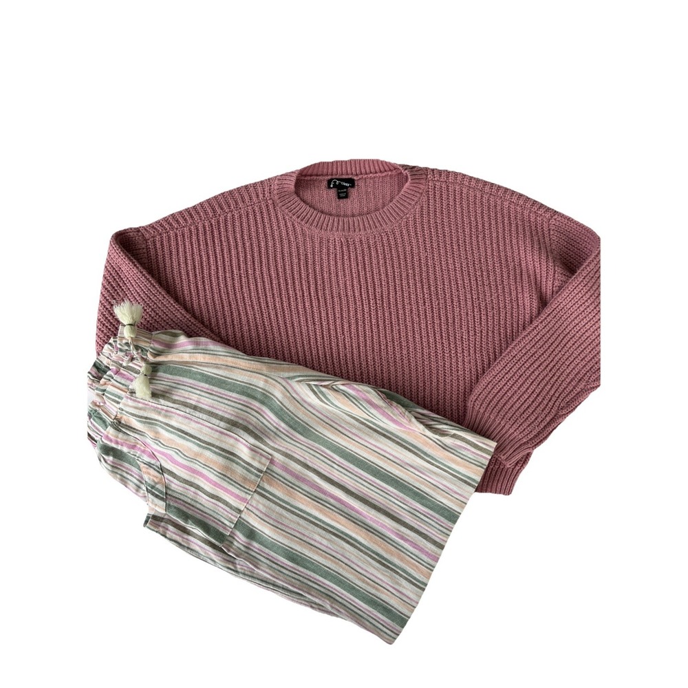 Art Class Girls Mauve Pink Ribbed Sweater and Striped Wide Leg Pants XL 14/16‎